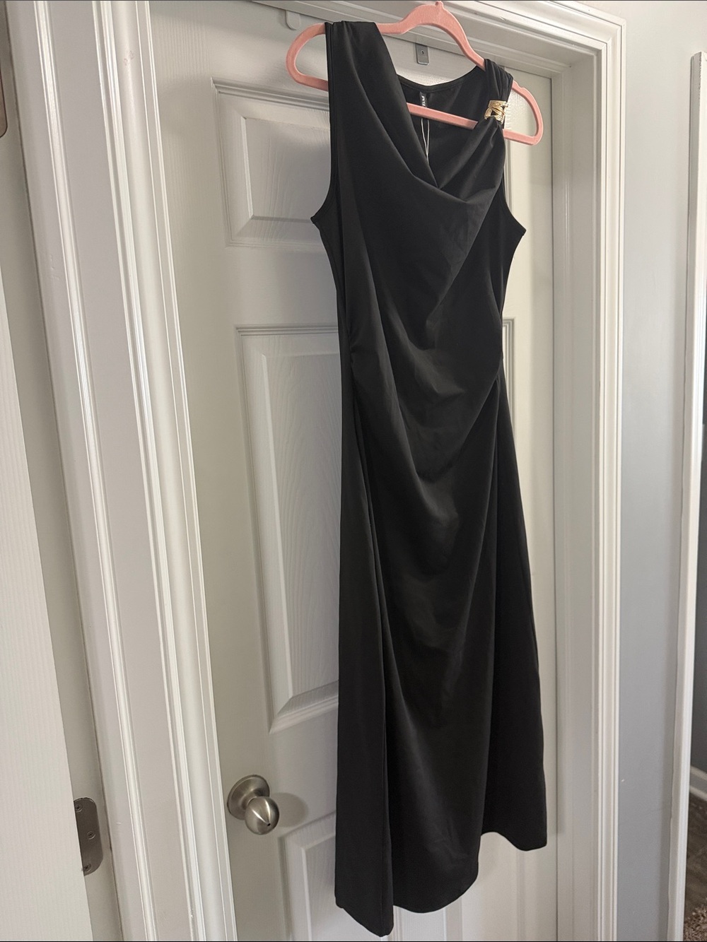 Classic Black Sleeveless Maxi Dress with Draped Front
